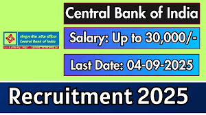 Central Bank of India Recruitment 2025 -  Office Assistant, Attender and More Posts